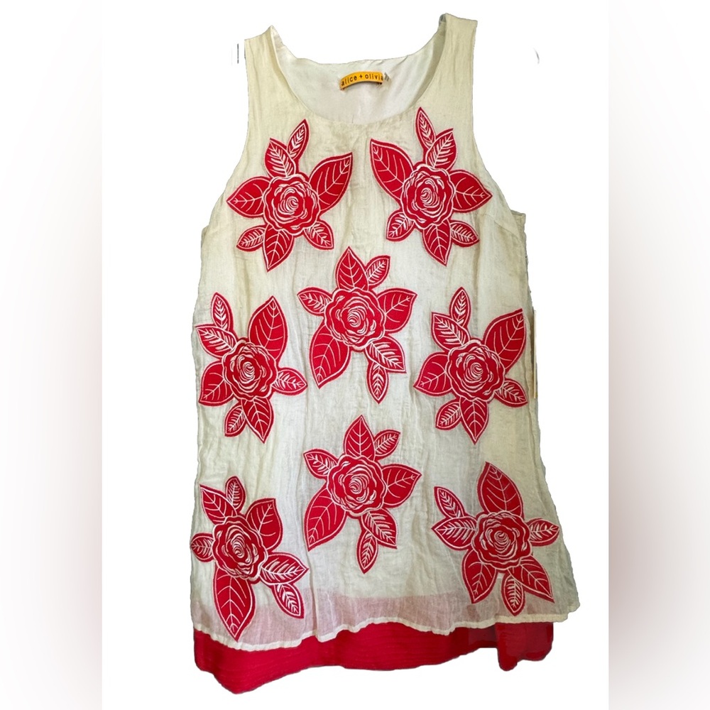 NWT $367 Alice Olivia Jewel Orange Shift dress Sz S Floral Embroidered Pleated